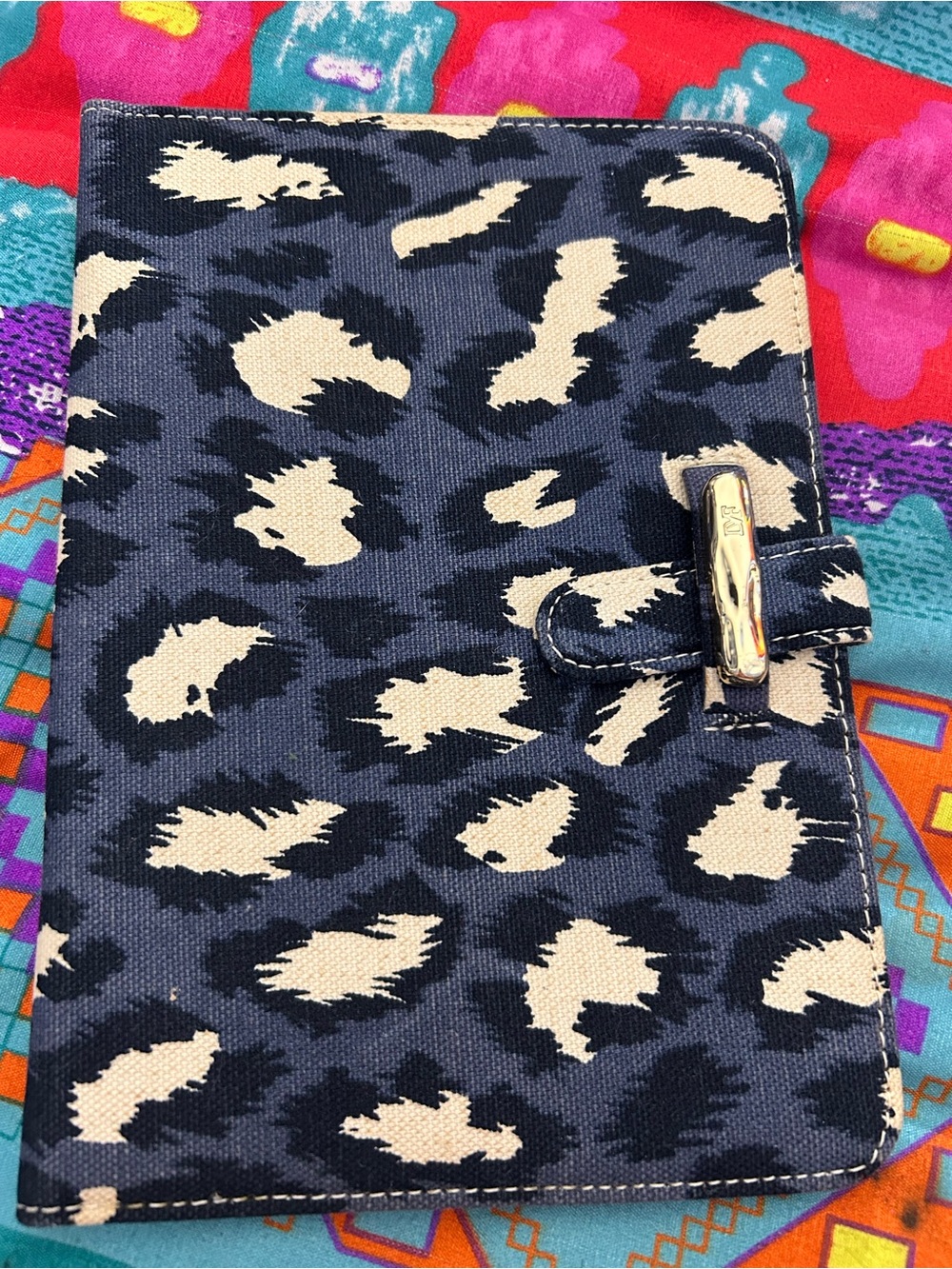 Diane von Furstenberg Blue Leopard Print Hot Pink Satin Kindle Notepad Case